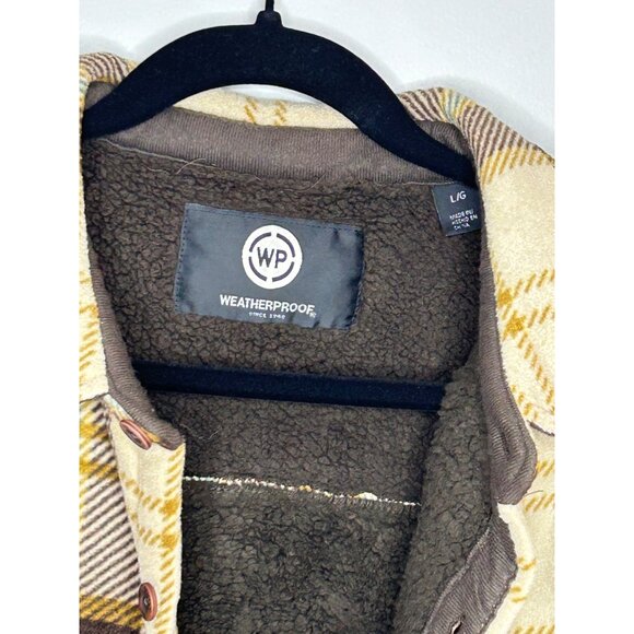 Weatherproof men’s button up flannel jacket, Sherpa lined cream brown mens Large - Picture 4 of 11